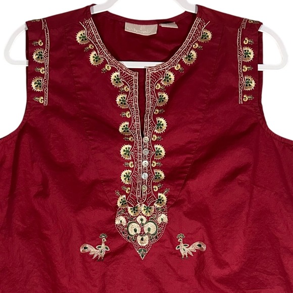 Soft Surroundings‎ Sz XLP Red Sleeveless Embroidered Top 100% Cotton Gypsycore - Picture 9 of 12